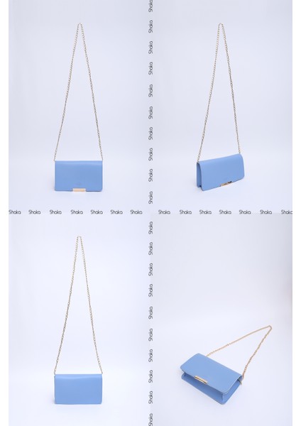Mavi SHK186 Suni Deri Tek Bölmeli Çıtçıtlı Zincir Askılı El , Kol ve Omuz Çantası