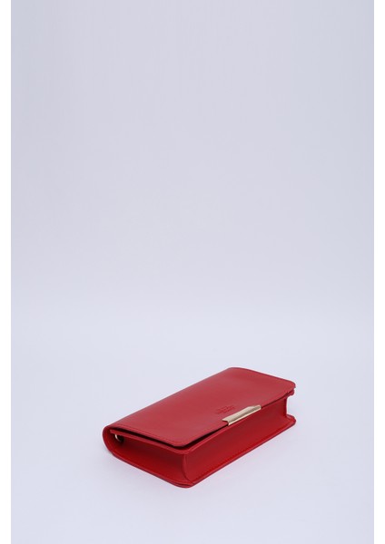 Kırmızı SHK186 Suni Deri Tek Bölmeli Çıtçıtlı Zincir Askılı El , Kol ve Omuz Çantası