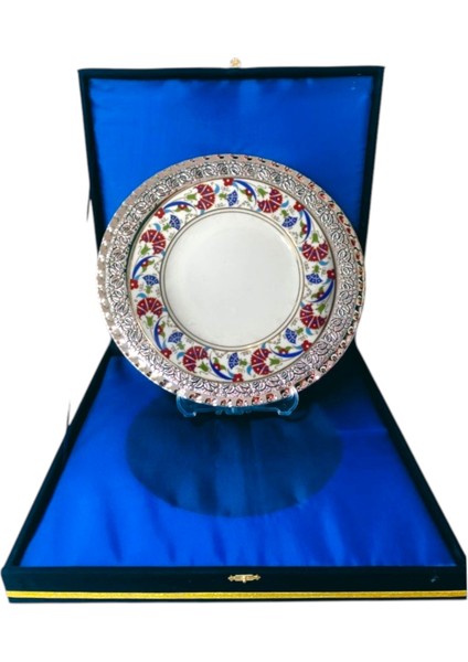 Gümüş Tepsili Plaket Tabak Kadife Kutulu