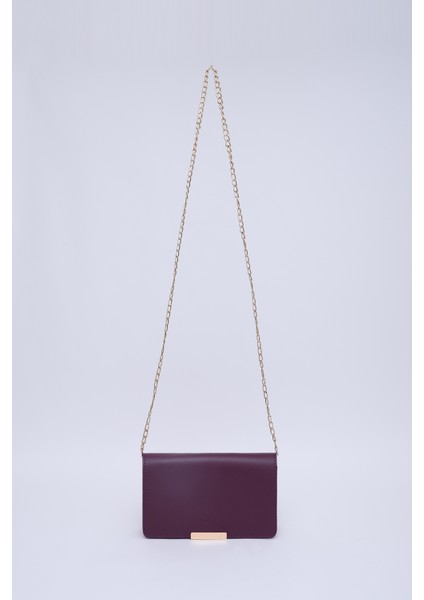 Mor SHK186 Suni Deri Tek Bölmeli Çıtçıtlı Zincir Askılı El , Kol ve Omuz Çantası