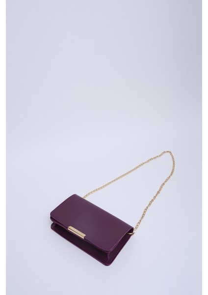 Mor SHK186 Suni Deri Tek Bölmeli Çıtçıtlı Zincir Askılı El , Kol ve Omuz Çantası