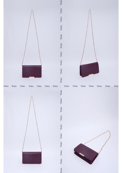 Mor SHK186 Suni Deri Tek Bölmeli Çıtçıtlı Zincir Askılı El , Kol ve Omuz Çantası