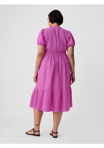 Kadın Pembe Crinkle Gauze Midi Elbise modelleri