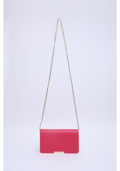 Fuşya SHK186 Suni Deri Tek Bölmeli Çıtçıtlı Zincir Askılı El , Kol ve Omuz Çantası