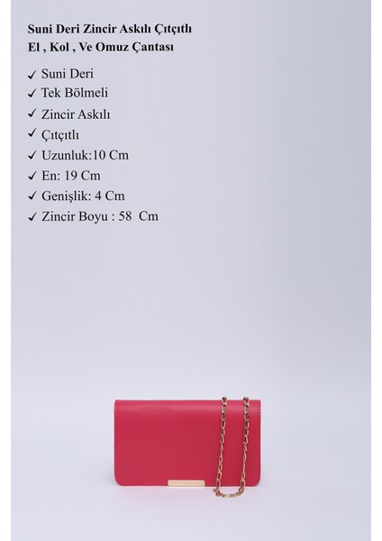 Fuşya SHK186 Suni Deri Tek Bölmeli Çıtçıtlı Zincir Askılı El , Kol ve Omuz Çantası modelleri