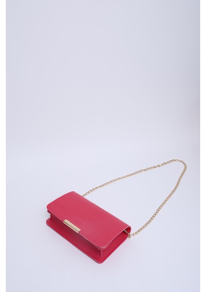 Fuşya SHK186 Suni Deri Tek Bölmeli Çıtçıtlı Zincir Askılı El , Kol ve Omuz Çantası