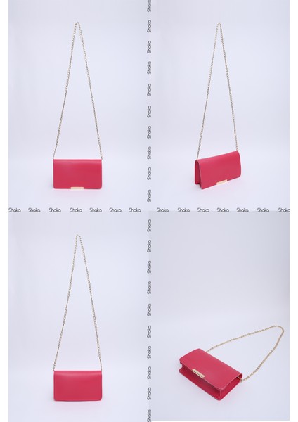 Fuşya SHK186 Suni Deri Tek Bölmeli Çıtçıtlı Zincir Askılı El , Kol ve Omuz Çantası