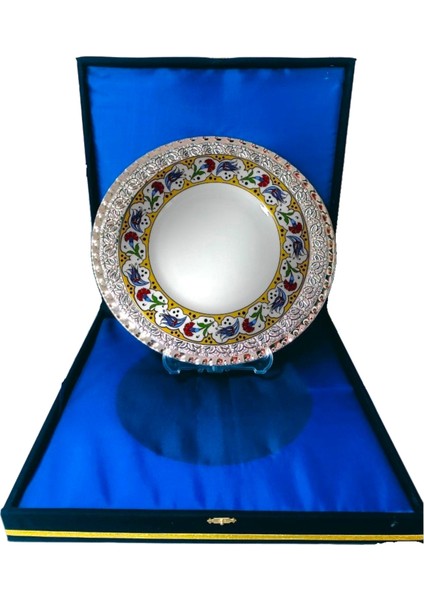 Gümüş Tepsili Plaket Tabak Kadife Kutulu