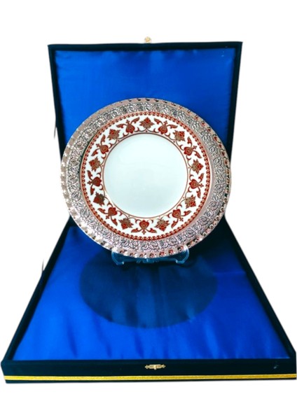 Gümüş Tepsili Plaket Tabak Kadife Kutulu