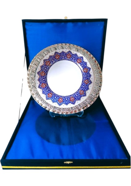 Gümüş Tepsili Plaket Tabak Kadife Kutulu