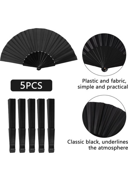 Siyah Kumaş Plastik El Yelpazesi, 5 Adet, El Tipi Katlanır fiyatları