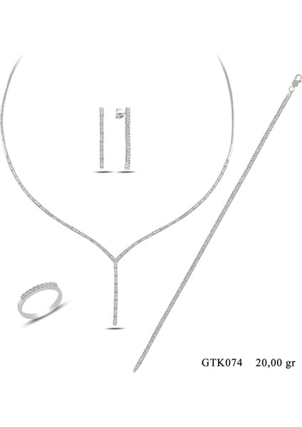 925 Ayar Gümüş Sıra Salkım Su Yolu Bayan Düğün, Özel Gün Seti Kolye,bileklik,küpe,yüzük