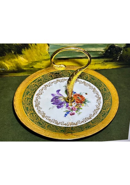 Limoges El Boyaması Porselen Sunum Tabağı 24,5 cm Çapında