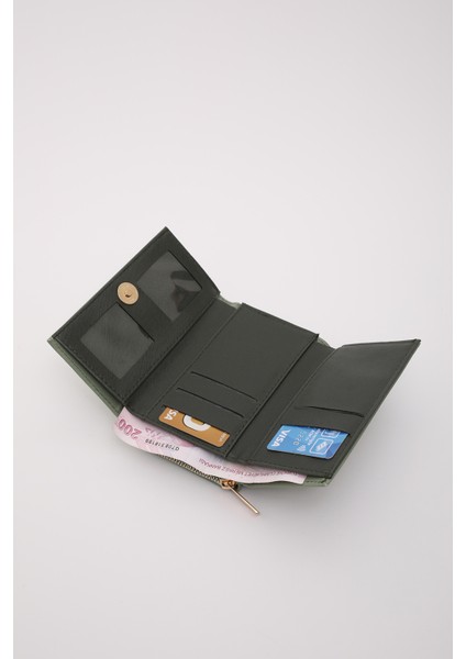 Mint Yeşil SHK204 Suni Deri 13 Bölmeli, Kartlık, Kağıt ve Bozuk Para Bölmeli Çıtçıtlı Cüzdan