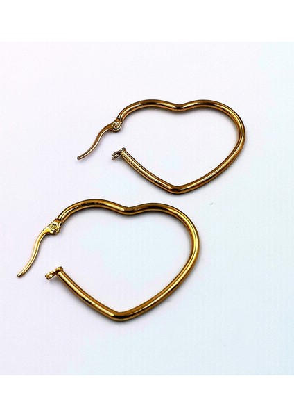 Çelik Gold Renk Kalp Figürlü Küpe Çap 3,5 cm