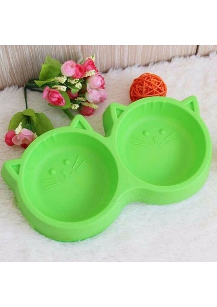 Plastik Kedi Yüzü Şekilli Pet Kase Besleme Aracı, Çevre Koruma Toksik Olmayan Köpek Maması Çift Kase Sofra Mavi (Yurt Dışından)