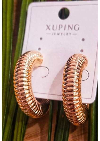 Lüks Figürlü Bronz Renk Halka Küpe