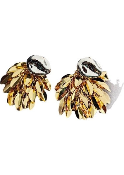 18K Gerçek Altın Kişilik Mizaç Yaprak Püskül Kontrast Renk Buğday Kulak Iki Renkli Iki Kullanımlı Küpe ile Pirinç Kaplama (Yurt Dışından) fiyatları