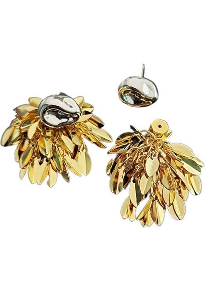 18K Gerçek Altın Kişilik Mizaç Yaprak Püskül Kontrast Renk Buğday Kulak Iki Renkli Iki Kullanımlı Küpe ile Pirinç Kaplama (Yurt Dışından) fırsatları