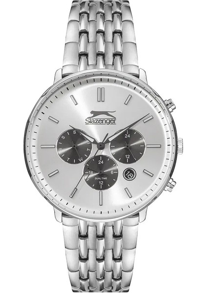 SL.09.1830.2.04 Erkek Kol Saati – Gümüş Çelik Kasa, Takvim & Dual Time Fonksiyonlu Quartz Saat