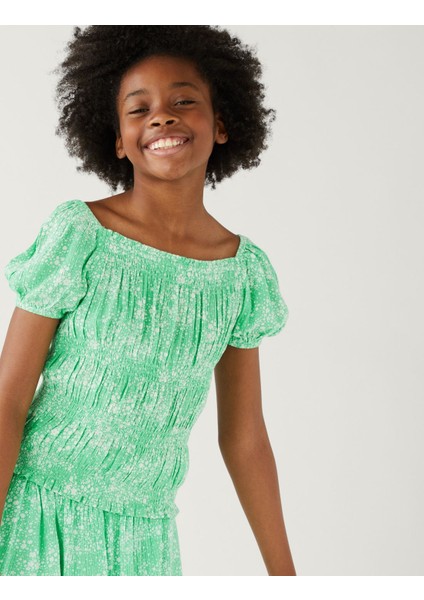 Çiçek Desenli Kısa Kollu Bluz (6-16 Yaş) fiyatları