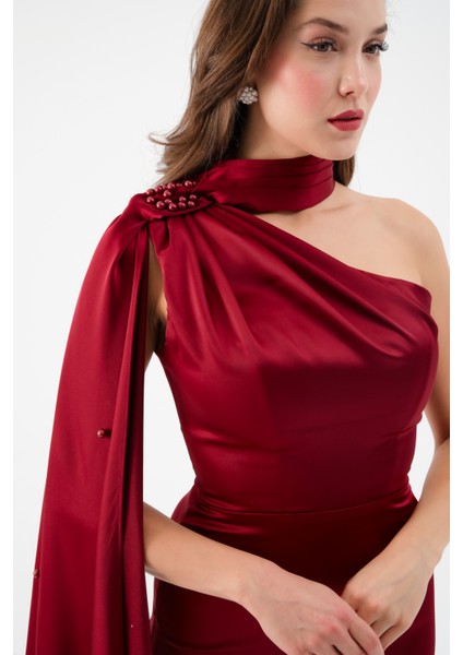 Kadın Bordo Şal Yaka Inci Söz Nişan Nikah Abiye Elbise fırsatları