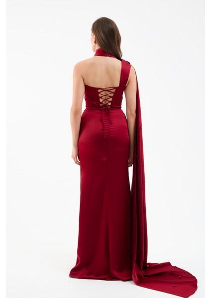 Kadın Bordo Şal Yaka Inci Söz Nişan Nikah Abiye Elbise indirimleri