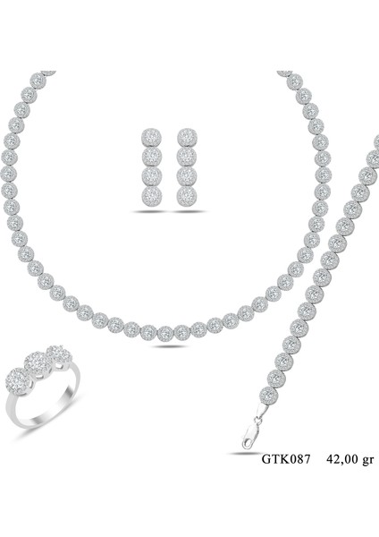 925 Ayar Gümüş 4 mm Pırlanta Taşlı Tam Tur Su Yolu Set