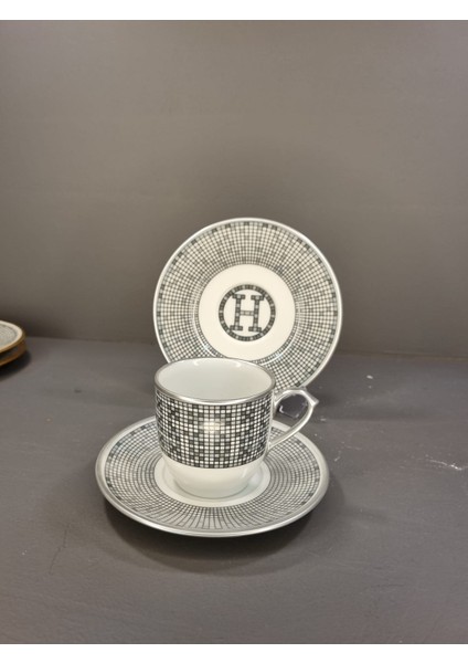 4 Parça 2 Kişilik Porselen Türk Kahvesi Fincan Takımı Honey Gri Serisi