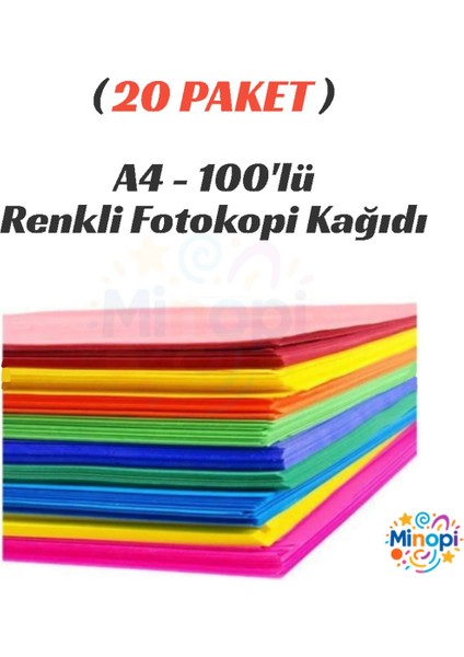 20 Paket Renkli Fotokopi Kağıdı Renkli A4 Kağıdı Paketi 100'LÜ