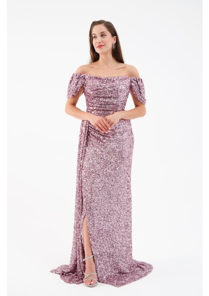 Kadın Pudra Pul Payet Işlemeli Uzun Abiye Elbise fiyatları