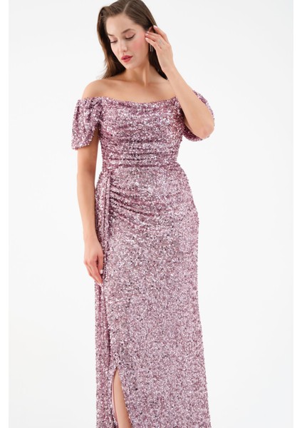 Kadın Pudra Pul Payet Işlemeli Uzun Abiye Elbise fırsatları