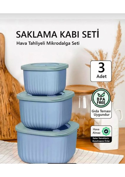 3'lü Line Kare Slikon Kapak Hava Almaz Mikrodalga ve Buzluk Saklama Kabı Seti