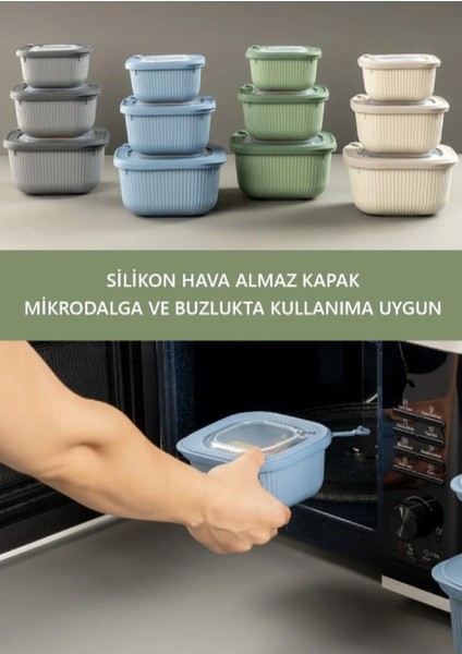 3'lü Line Kare Slikon Kapak Hava Almaz Mikrodalga ve Buzluk Saklama Kabı Seti modelleri