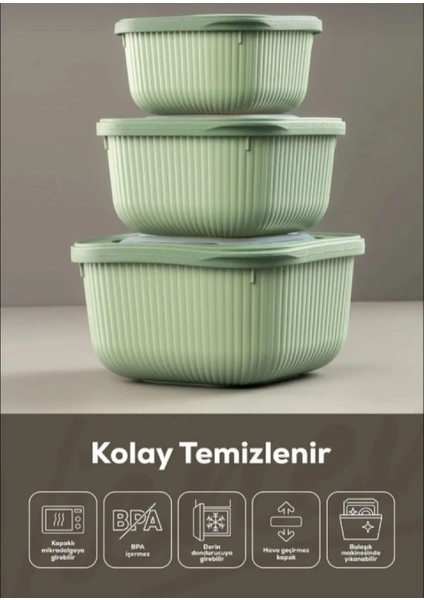 3'lü Line Kare Slikon Kapak Hava Almaz Mikrodalga ve Buzluk Saklama Kabı Seti fırsatları