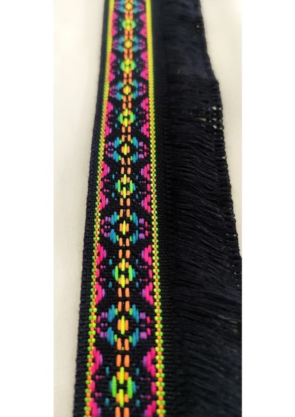 Renkli Etnik Desenli Lacivert Püskül Saçak