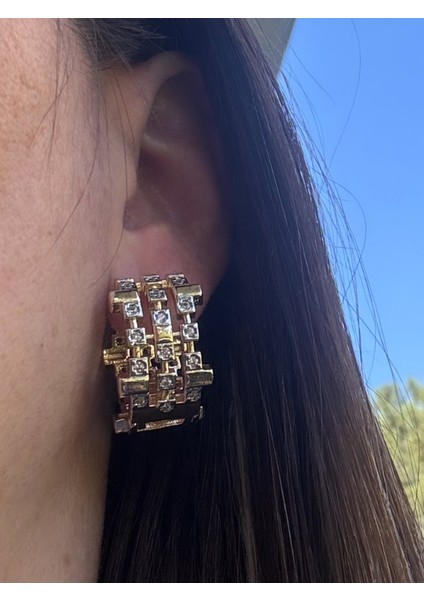 Özel Seri 3 Sıra Taşlı Halka Küpe