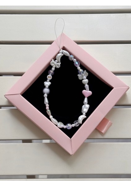 S Harfli Beyaz Pembe Tasarım Telefon Askısı, Fiyonk Telefon Süsü Charm modelleri