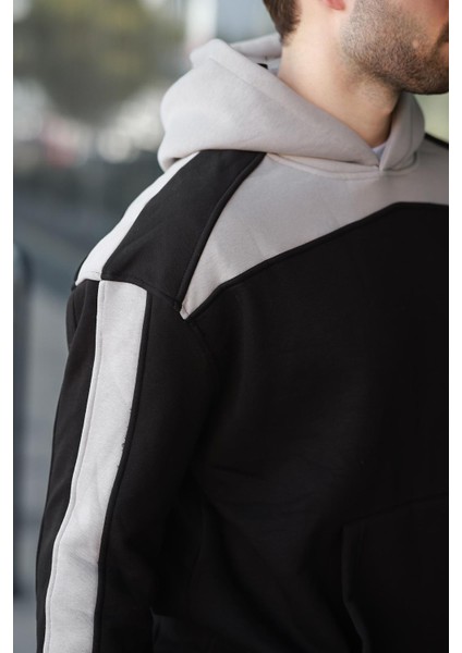 Siyah Kapüşonlu Şerit Detaylı Erkek Eşofman Takımı E7326 fırsatları