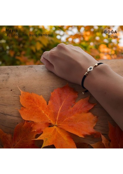 Altın Plakalı 14 Ayar Boğa Burçlarına Özel Kalp Figürlü Siyah Örgü Ipli Hediye BILEKLIK-475BURÇ