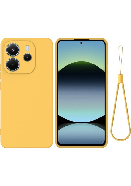 Xiaomi Redmi Note 14 4g Sıvı Silikon Kılıf Telefon Arka Kapağı El Kayışı Ile-Sarı (Yurt Dışından)