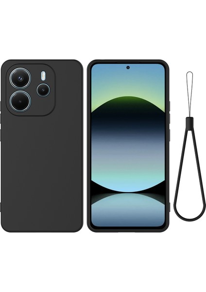 Xiaomi Redmi Note 14 4g Sıvı Silikon Kılıf Telefon Arka Kapağı El Kayışı Ile-Siyah (Yurt Dışından)