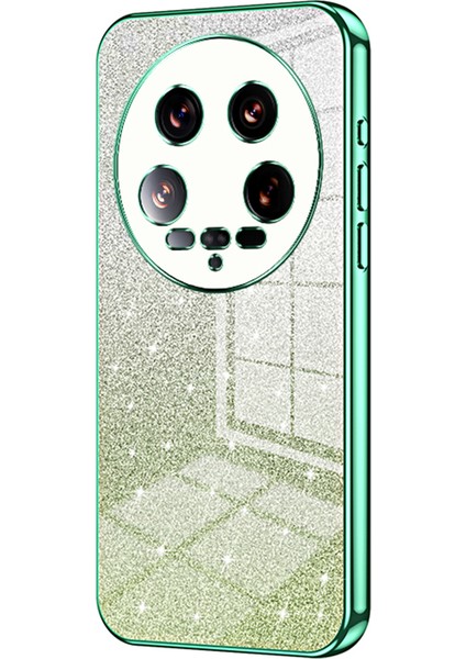 Xiaomi 14 Ultra Elektrokaplama Tasarım Degrade Parıltılı Cep Telefonu Kılıfı-Yeşil Için Telefon Kabuğu (Yurt Dışından)