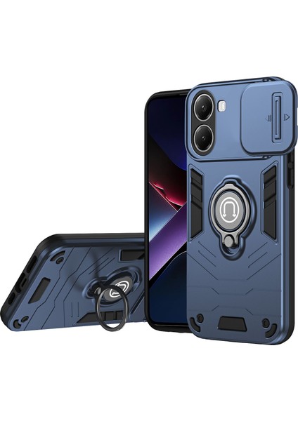 Xiaomi Poco X7 Pro 5g/redmi Turbo 4 5g Kılıf Sürgülü Camshield Kickstand Pc+Tpu Telefon Kılıfı-Mavi (Yurt Dışından)