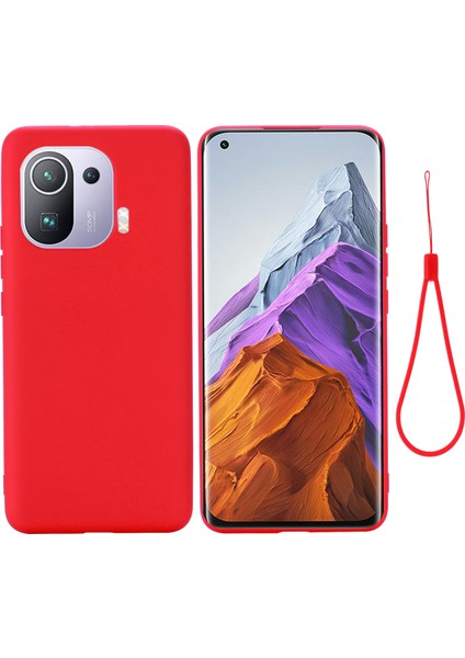 Xiaomi Mi 11 Pro-Kırmızı Için El Kayışlı Yumuşak Sıvı Silikon Telefon Kılıfı (Yurt Dışından)