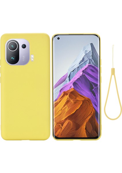 Xiaomi Mi 11 Pro-Sarı Için El Kayışlı Yumuşak Sıvı Silikon Telefon Kılıfı (Yurt Dışından)