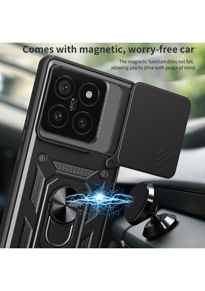 Xiaomi 14T Pro Kılıf Sürgülü Kamera Kapağı Pc + Tpu Kickstand Telefon Kılıfı-Siyah (Yurt Dışından) modelleri