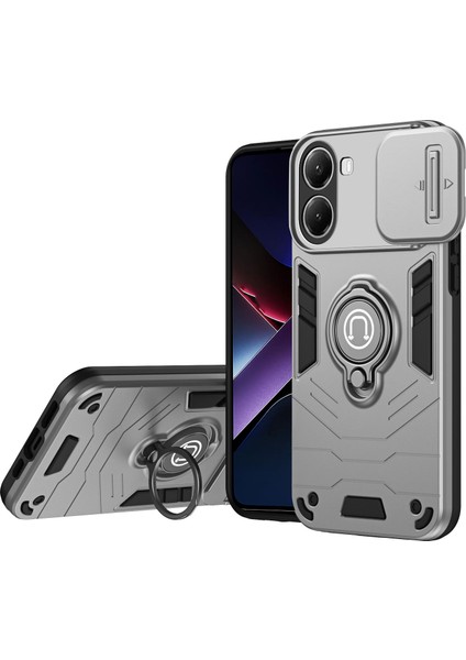 Xiaomi Poco X7 Pro 5g/redmi Turbo 4 5g Kılıf Sürgülü Camshield Kickstand Pc+Tpu Telefon Kılıfı-Gri (Yurt Dışından)