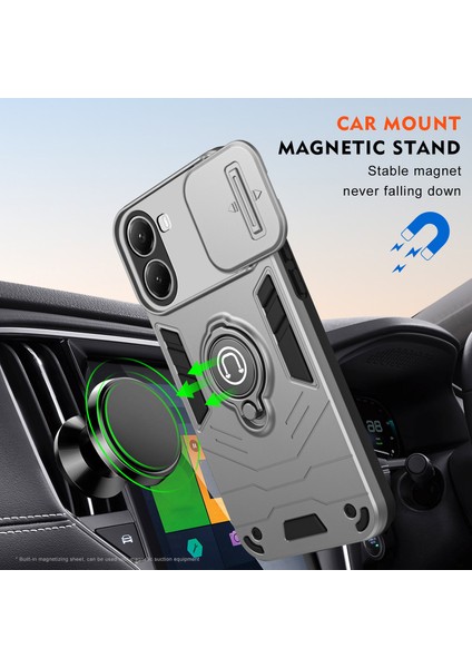 Xiaomi Poco X7 Pro 5g/redmi Turbo 4 5g Kılıf Sürgülü Camshield Kickstand Pc+Tpu Telefon Kılıfı-Gri (Yurt Dışından) modelleri