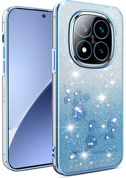 Kadem Xiaomi Redmi Note 14 Pro+5g Kılıf Çiçek Tpu Esnek Degrade Telefon Kılıfı-Mavi (Yurt Dışından)